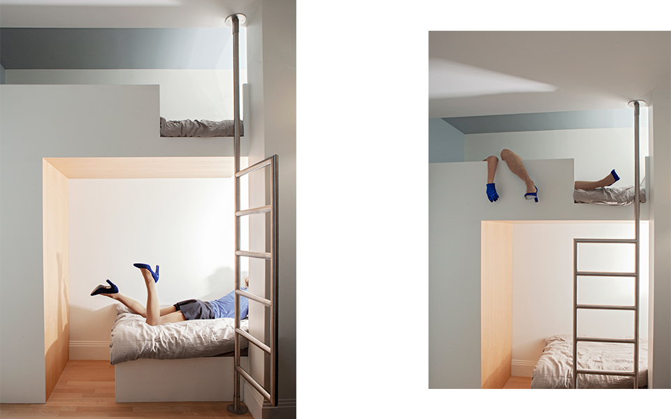 Mobiliers sculptés, Paris 16 | chambre avec dressing, lits superposés et échelle sur-mesures